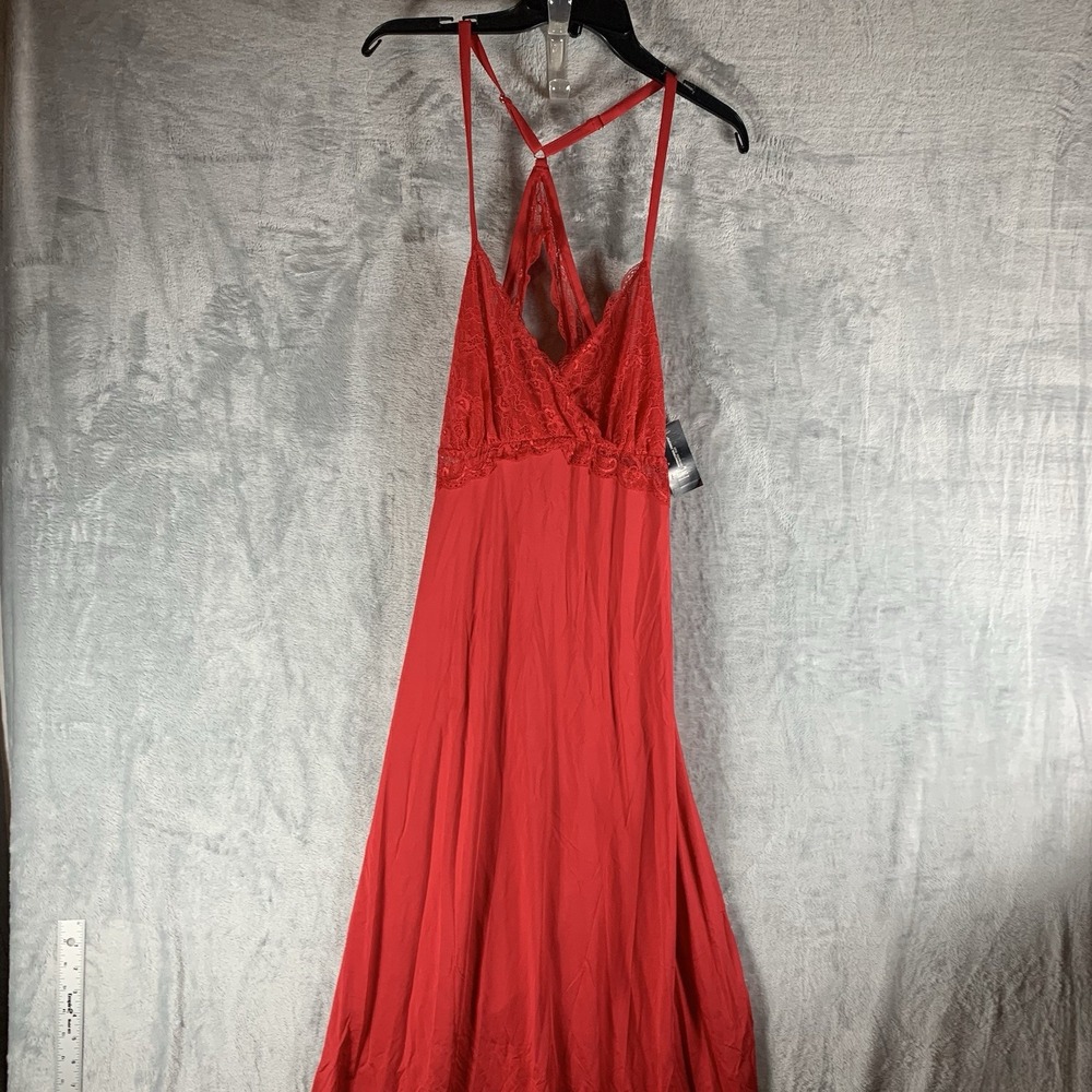 INC Womens Nightgown 1X Red Lace Lingerie Maxi Slip Dress Babydoll Open Back NWT